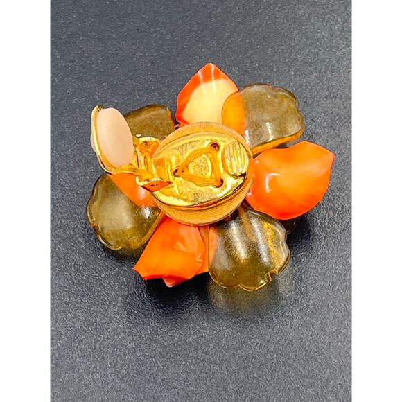 Oscar de la Renta Orange Stained Rose Clip on Statement Earrings *Single - Picture 4 of 7